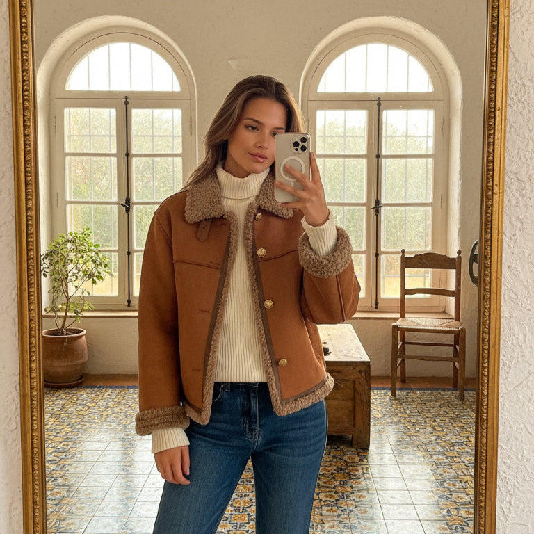 Isabel - Chaqueta de Piel de Oveja + Bufanda de Lana GRATIS🎁