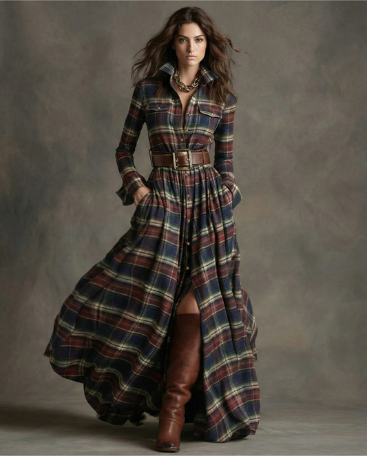 Oliva - Vestido Camisero Maxi Estilo Vintage