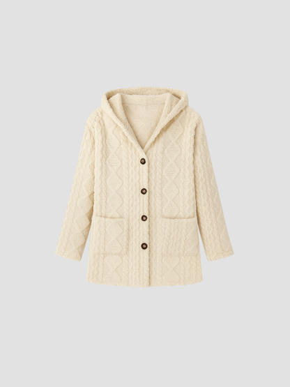 ELUNARA | CHAQUETA DE PUNTO CON CAPUCHA PARA MUJER – CALIDEZ NATURAL Y ENCANTO ARTESANAL