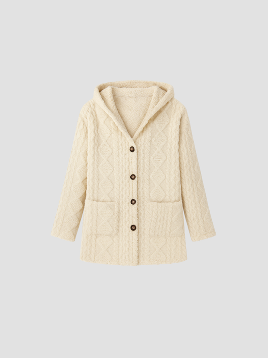 ELUNARA | CHAQUETA DE PUNTO CON CAPUCHA PARA MUJER – CALIDEZ NATURAL Y ENCANTO ARTESANAL