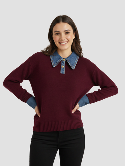 YSANDRA | JERSEY DE MUJER CON DETALLES EN DENIM – COMODIDAD NATURAL Y DISTINCIÓN URBANA