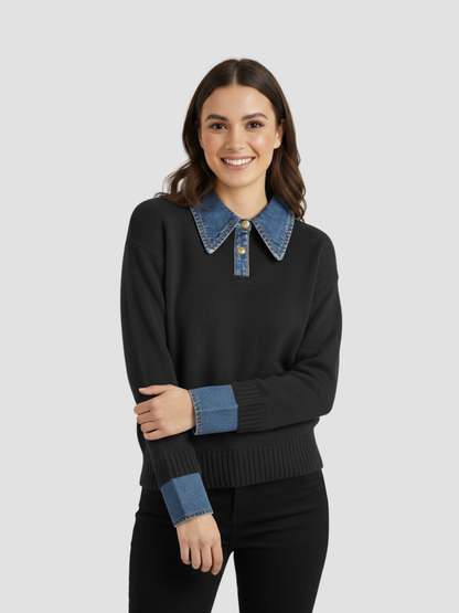 YSANDRA | JERSEY DE MUJER CON DETALLES EN DENIM – COMODIDAD NATURAL Y DISTINCIÓN URBANA