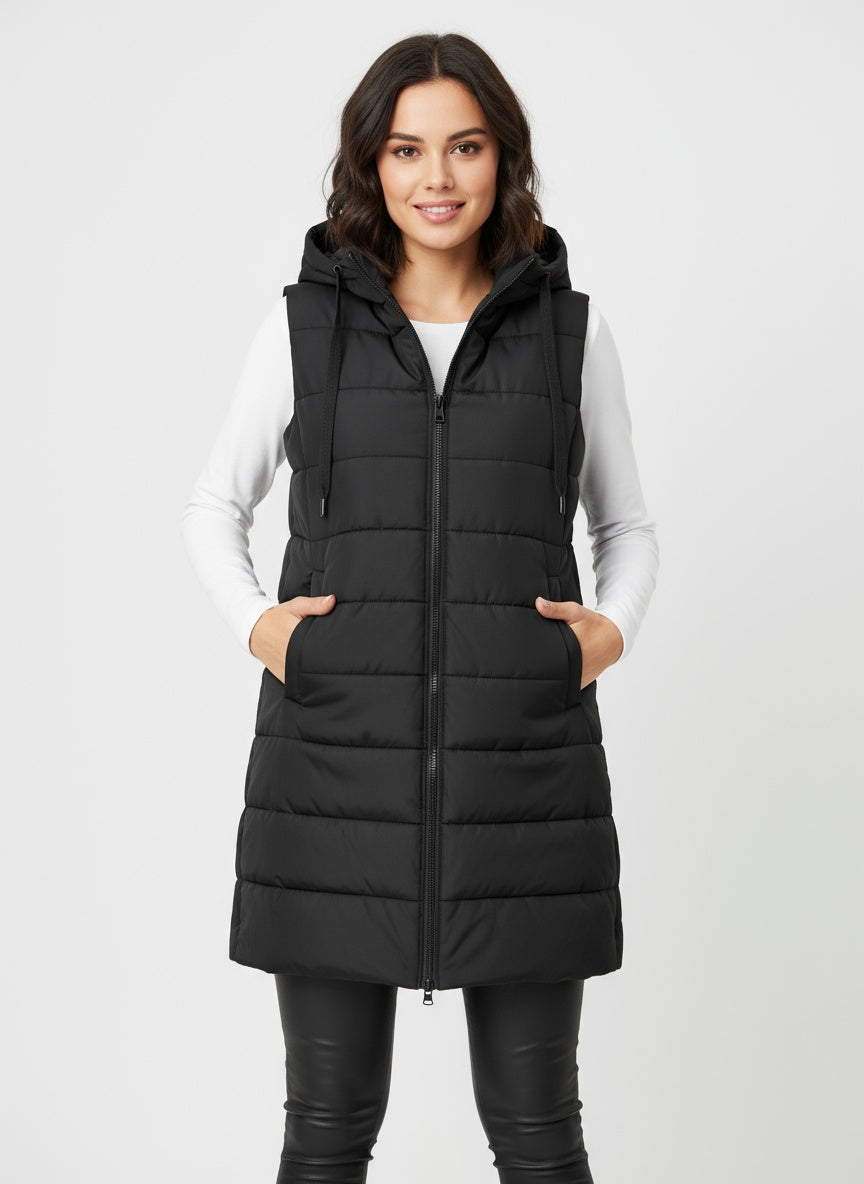 ISMENA | ABRIGO LARGO ACOLCHADO SIN MANGAS PARA MUJER – SOFISTICACIÓN LIGERA Y CALIDEZ MODERNA