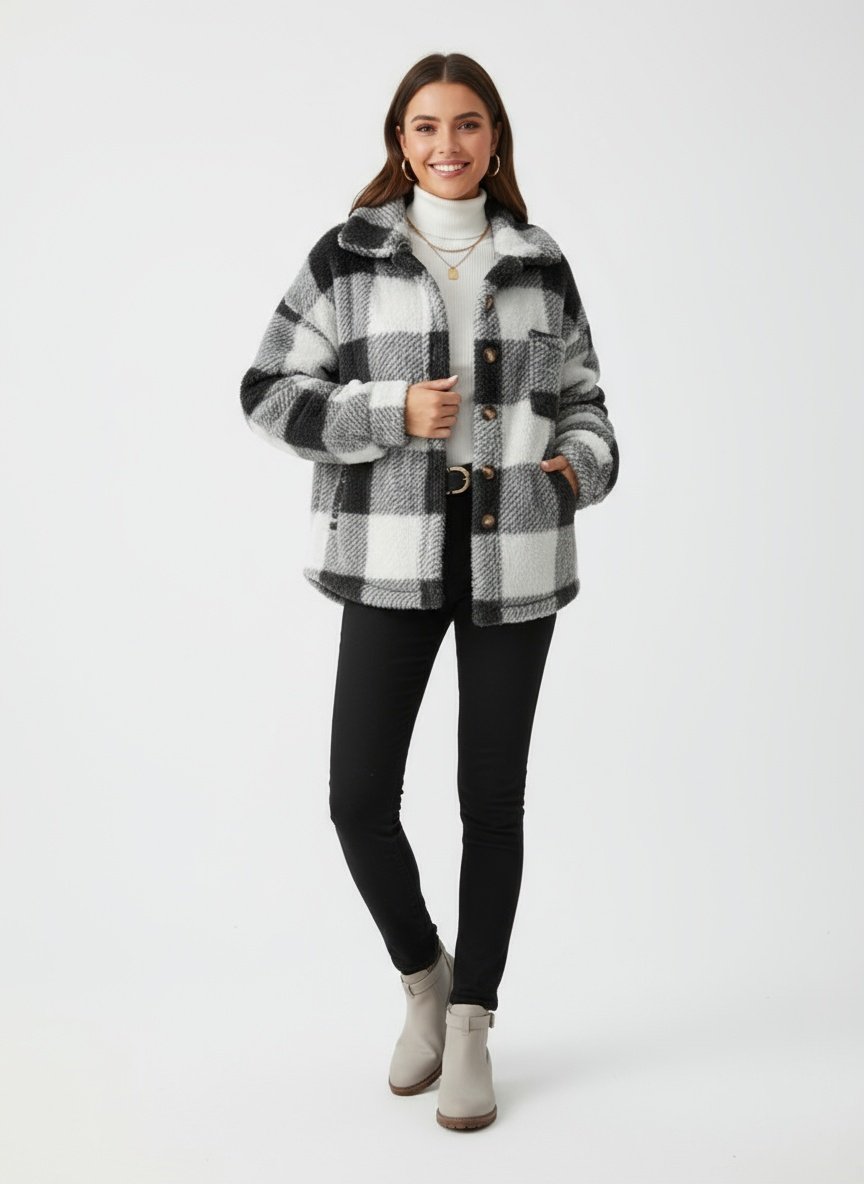 MARVELLA | CHAQUETA DE CUADROS PARA MUJER – COMODIDAD SUAVE Y ESTILO MODERNO