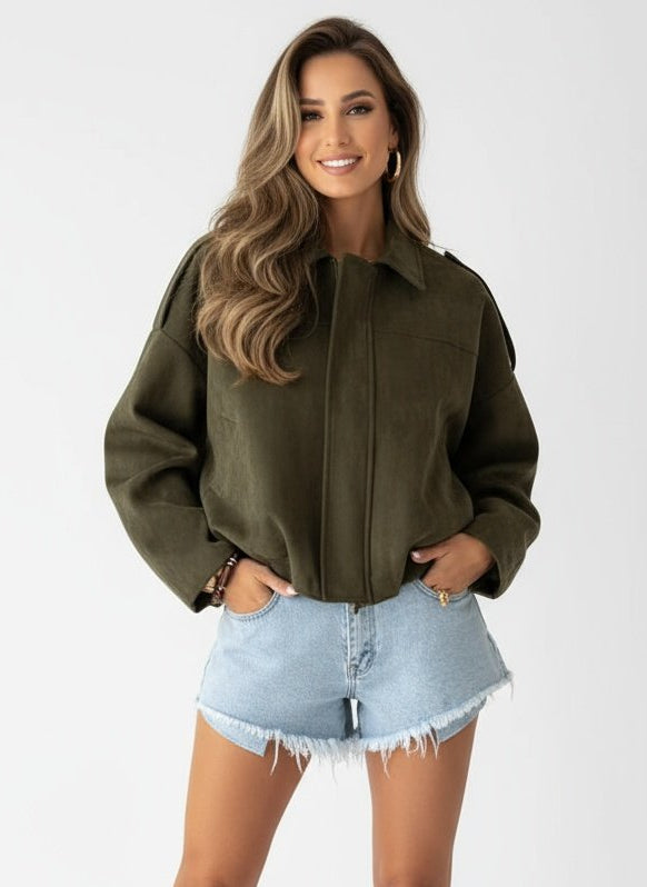 MAELIA | CHAQUETA OVERSIZE DE ANTE PARA MUJER – ELEGANCIA CONTEMPORÁNEA Y SILUETA RELAJADA