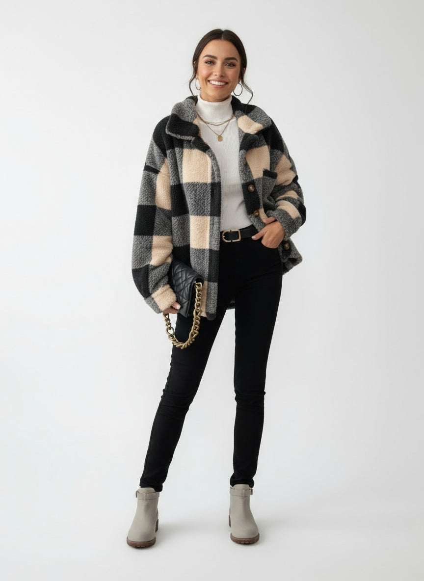 MARVELLA | CHAQUETA DE CUADROS PARA MUJER – COMODIDAD SUAVE Y ESTILO MODERNO