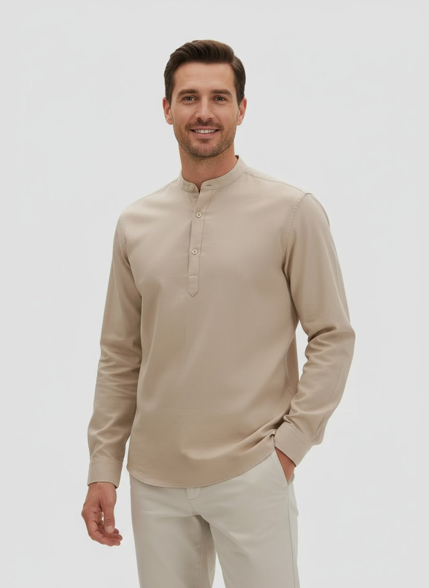 DORADO | CAMISETA HENLEY LARGA | ESTILO CASUAL-ELEGANTE