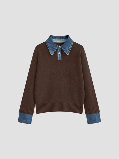 YSANDRA | JERSEY DE MUJER CON DETALLES EN DENIM – COMODIDAD NATURAL Y DISTINCIÓN URBANA