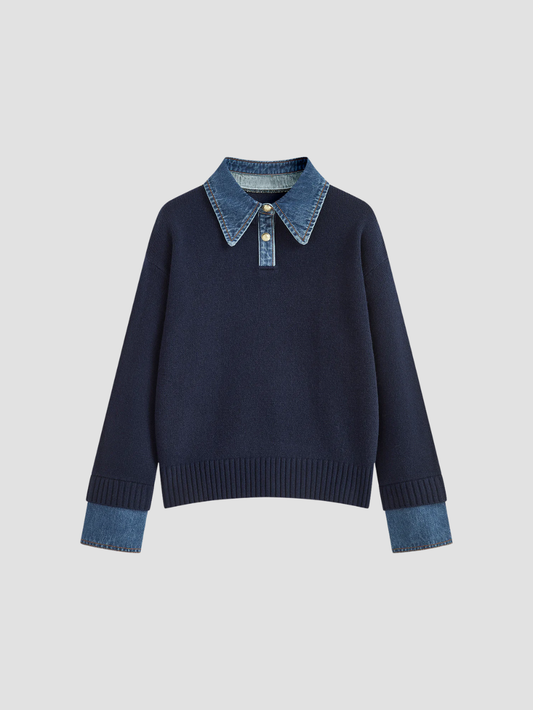 YSANDRA | JERSEY DE MUJER CON DETALLES EN DENIM – COMODIDAD NATURAL Y DISTINCIÓN URBANA