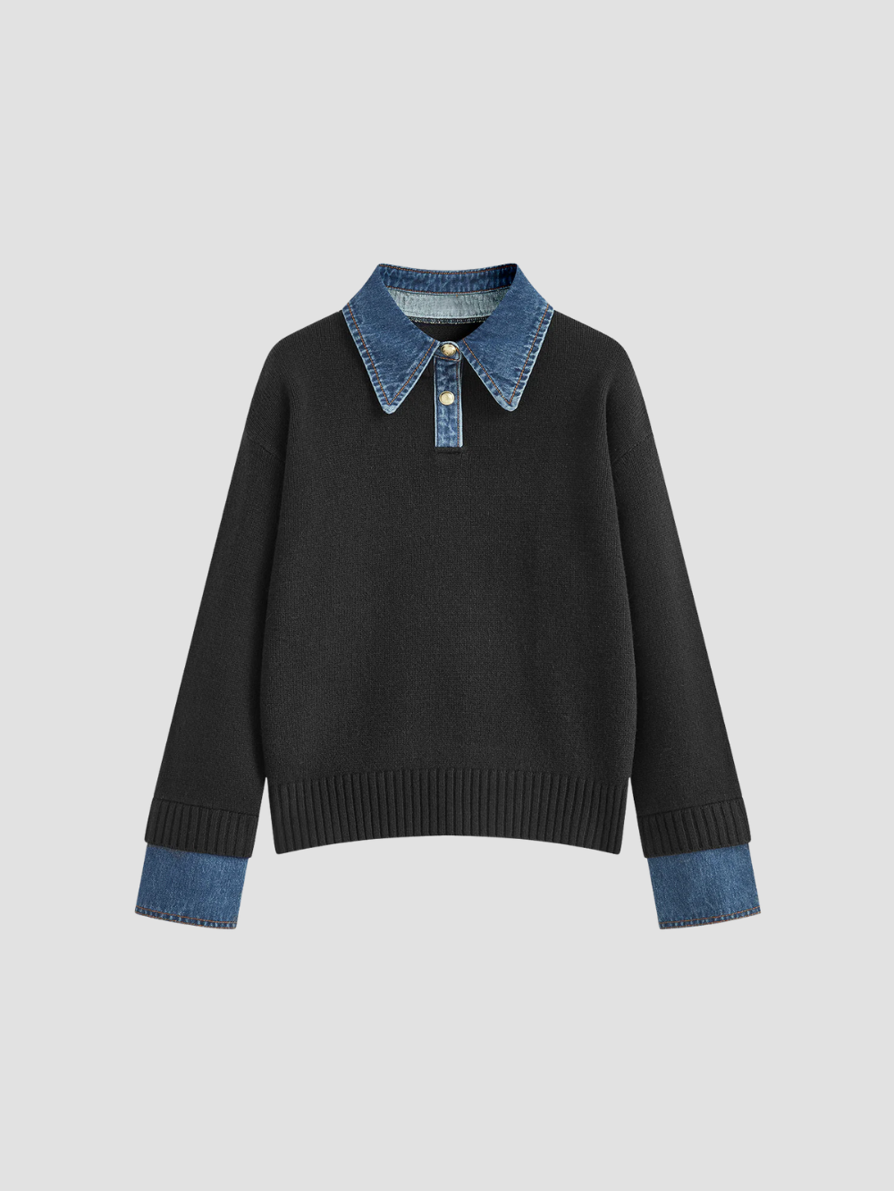 YSANDRA | JERSEY DE MUJER CON DETALLES EN DENIM – COMODIDAD NATURAL Y DISTINCIÓN URBANA