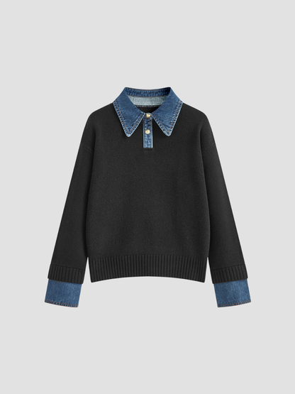 YSANDRA | JERSEY DE MUJER CON DETALLES EN DENIM – COMODIDAD NATURAL Y DISTINCIÓN URBANA