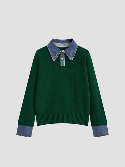 YSANDRA | JERSEY DE MUJER CON DETALLES EN DENIM – COMODIDAD NATURAL Y DISTINCIÓN URBANA