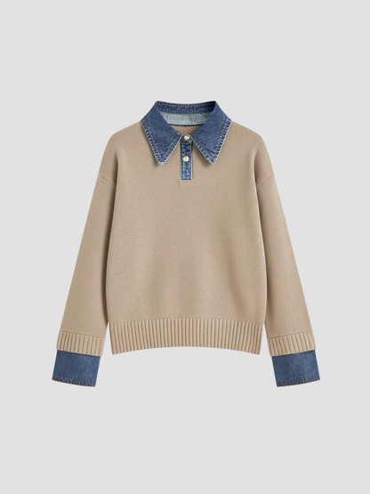 YSANDRA | JERSEY DE MUJER CON DETALLES EN DENIM – COMODIDAD NATURAL Y DISTINCIÓN URBANA