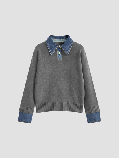 YSANDRA | JERSEY DE MUJER CON DETALLES EN DENIM – COMODIDAD NATURAL Y DISTINCIÓN URBANA