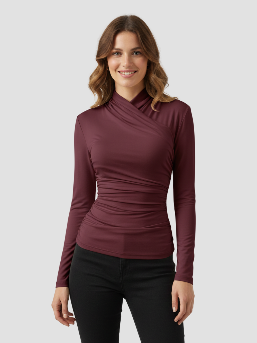 ZAFIRA | TOP CRUZADO DE MANGA LARGA PARA MUJER – ELEGANCIA ESCULPIDA Y COMODIDAD DURADERA