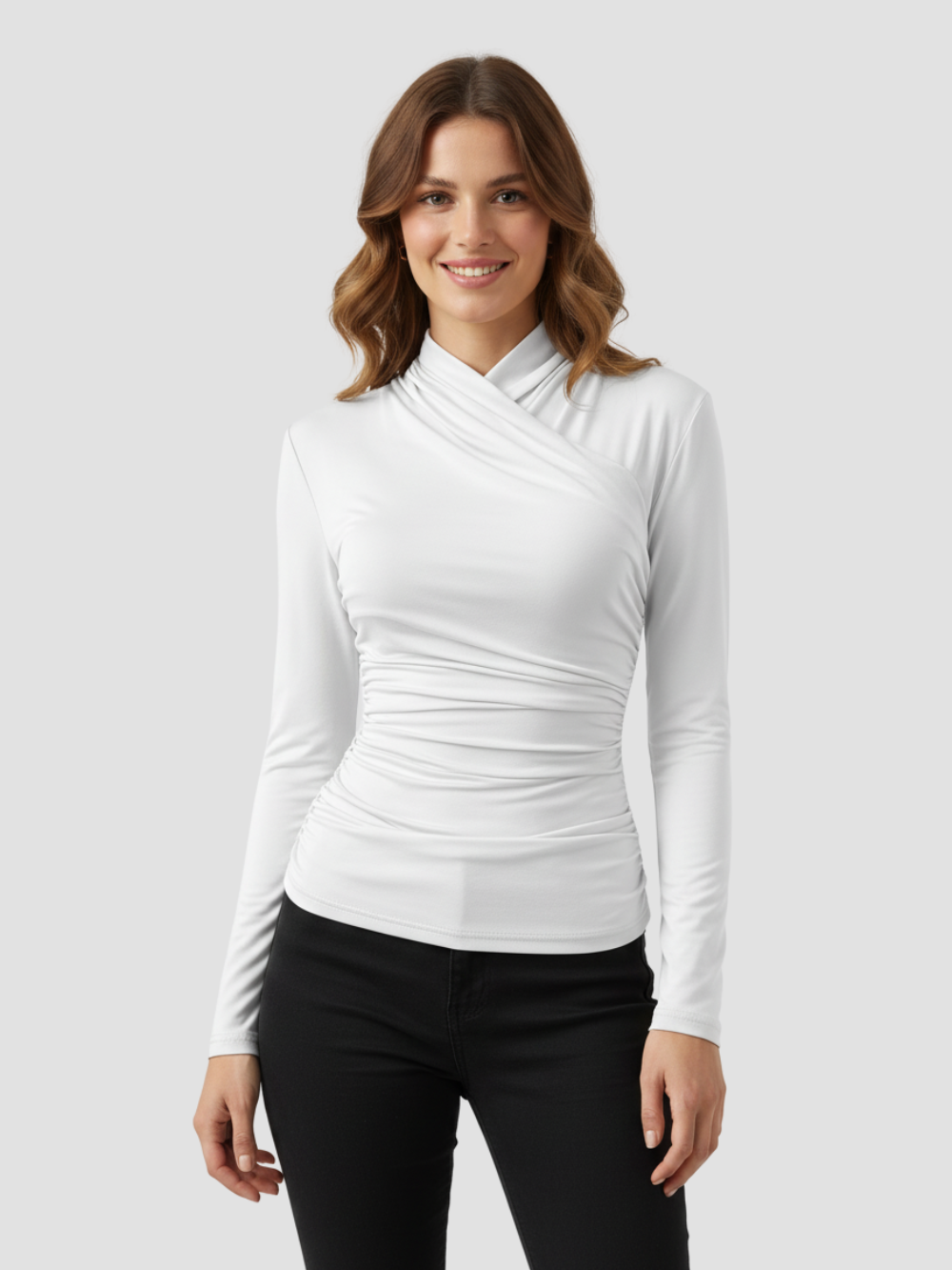 ZAFIRA | TOP CRUZADO DE MANGA LARGA PARA MUJER – ELEGANCIA ESCULPIDA Y COMODIDAD DURADERA