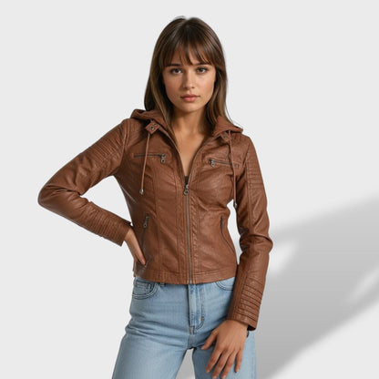 Lucía | Chaqueta de cuero para mujer con capucha