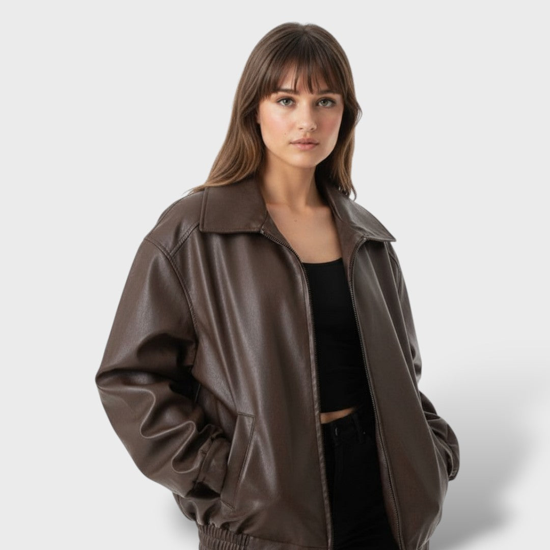 Chaqueta Elegante de Cuero Sintético Oversized