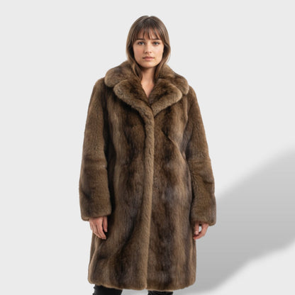 Abrigo Largo de Pelo Sintético Elegante