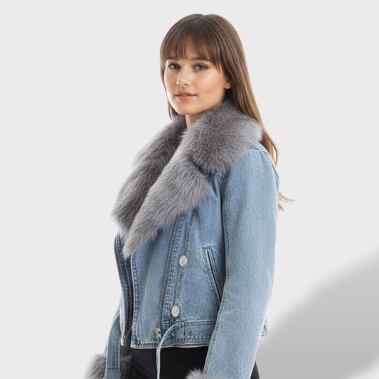 Chaqueta Vaquera con Pelo Sintético Mujer