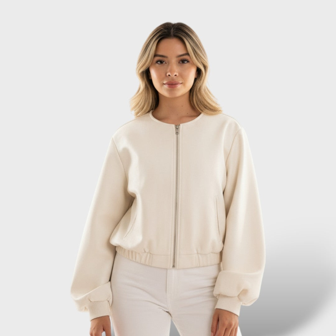 Cazadora Bomber Suave con Cremallera y Bajo Elástico