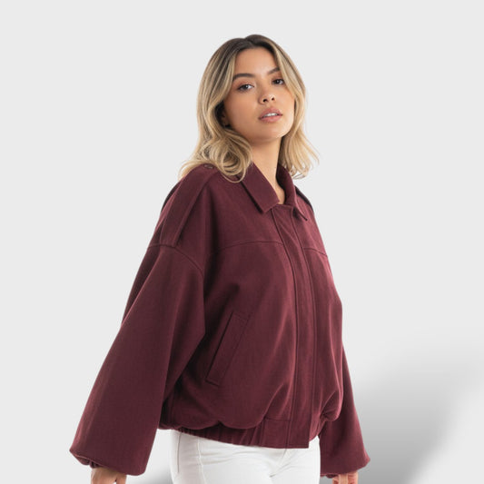 Cazadora Bomber con Cuello Solapa y Estilo Vintage