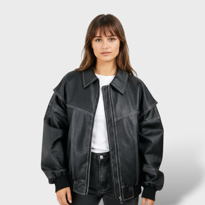 Bomber de Cuero Mujer Estilo Retro