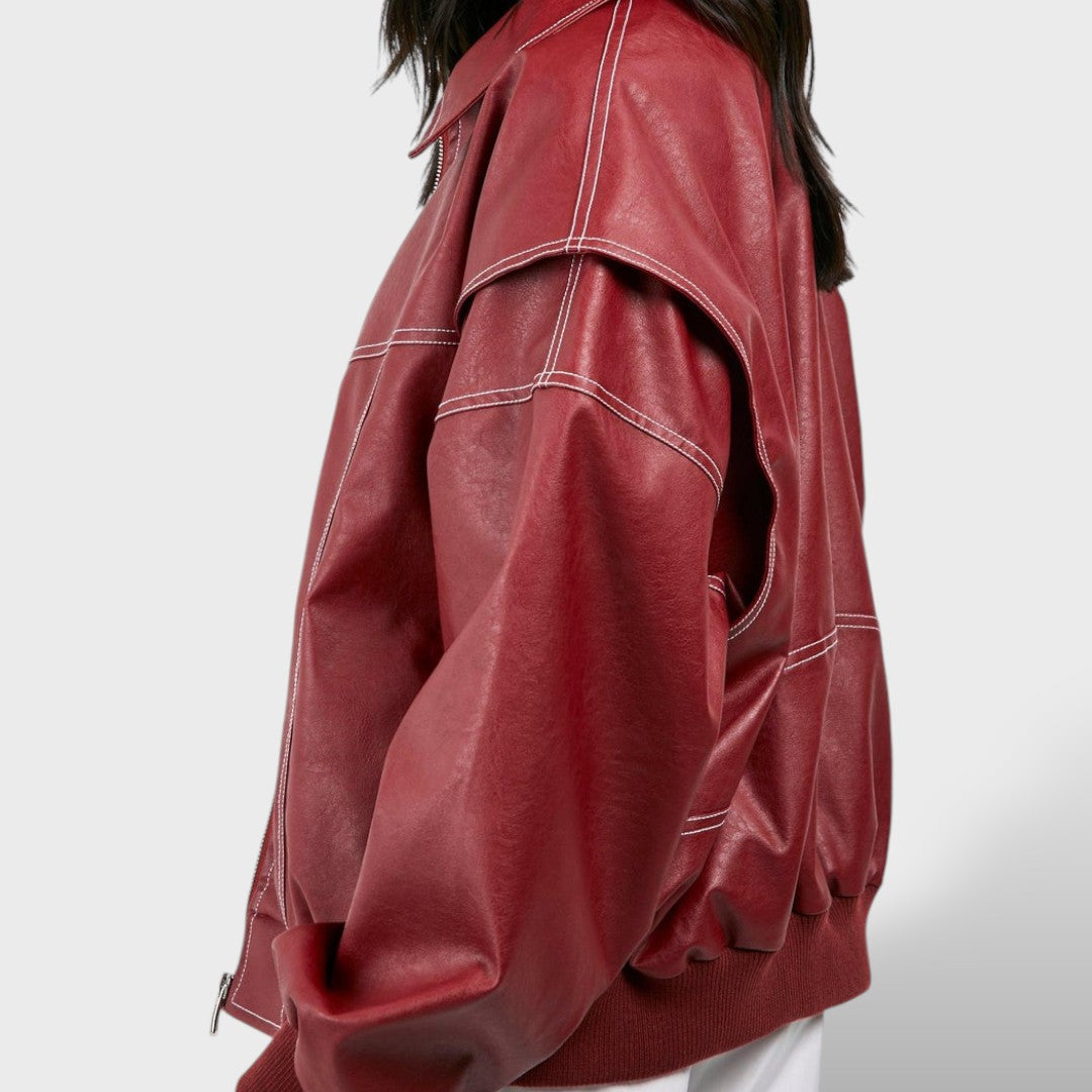 Bomber de Cuero Mujer Estilo Retro