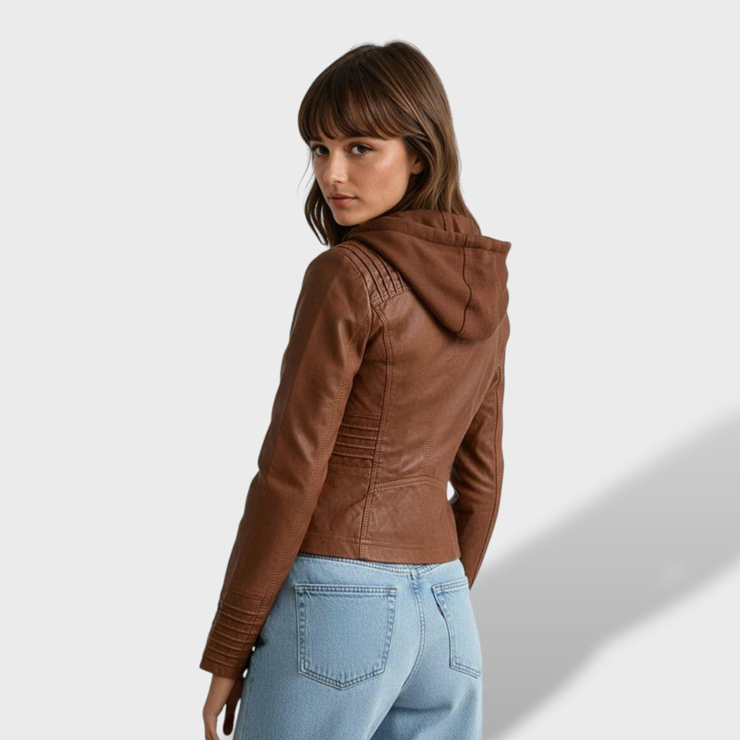 Lucía | Chaqueta de cuero para mujer con capucha