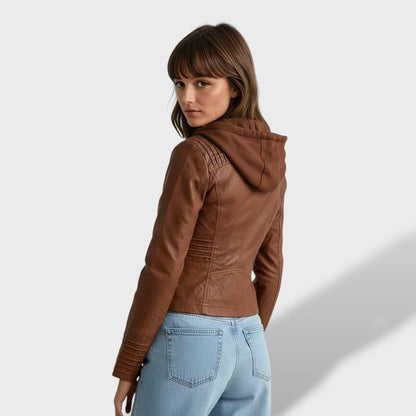 Lucía | Chaqueta de cuero para mujer con capucha